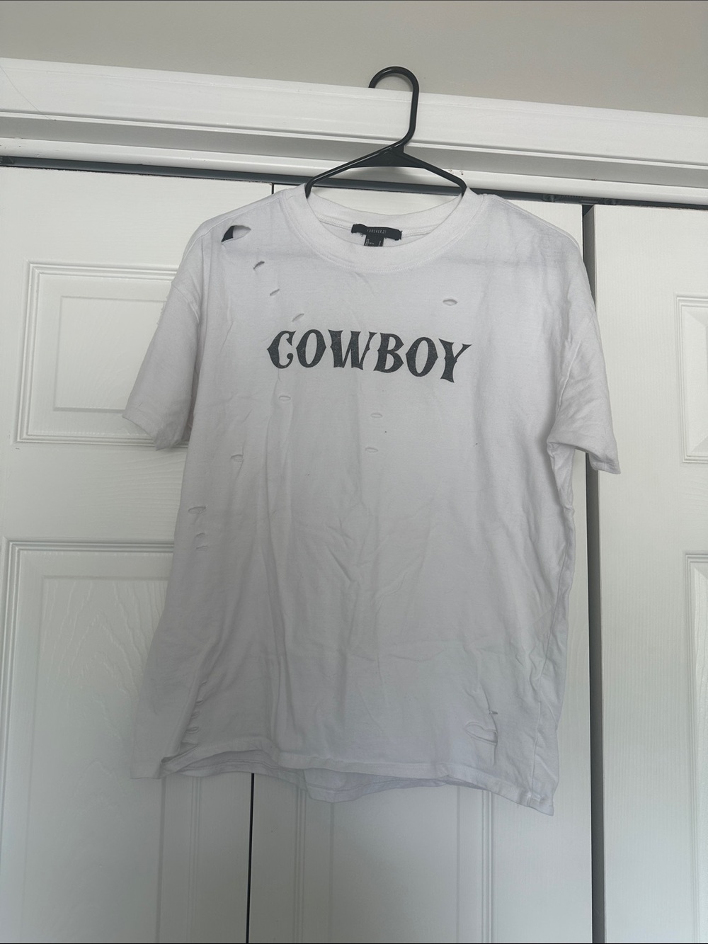 Forever 21 White Short Sleeve Tee with COWBOY Graphic